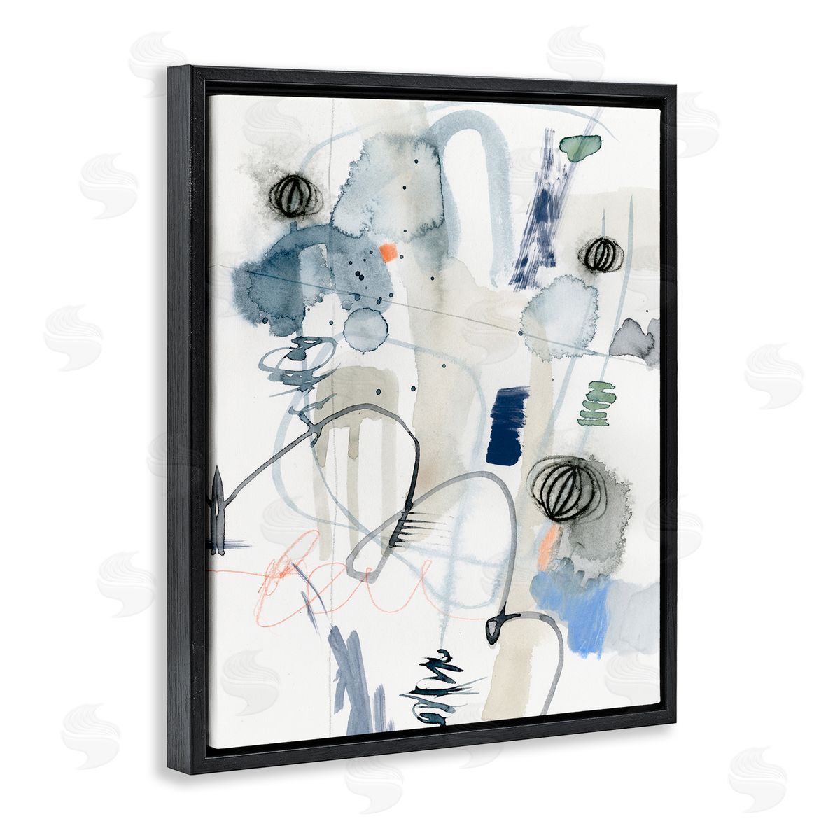 Abstract Shapes and Linework Black Floating Frame Canvas Wall Art, Home Decor by Victoria Barnes