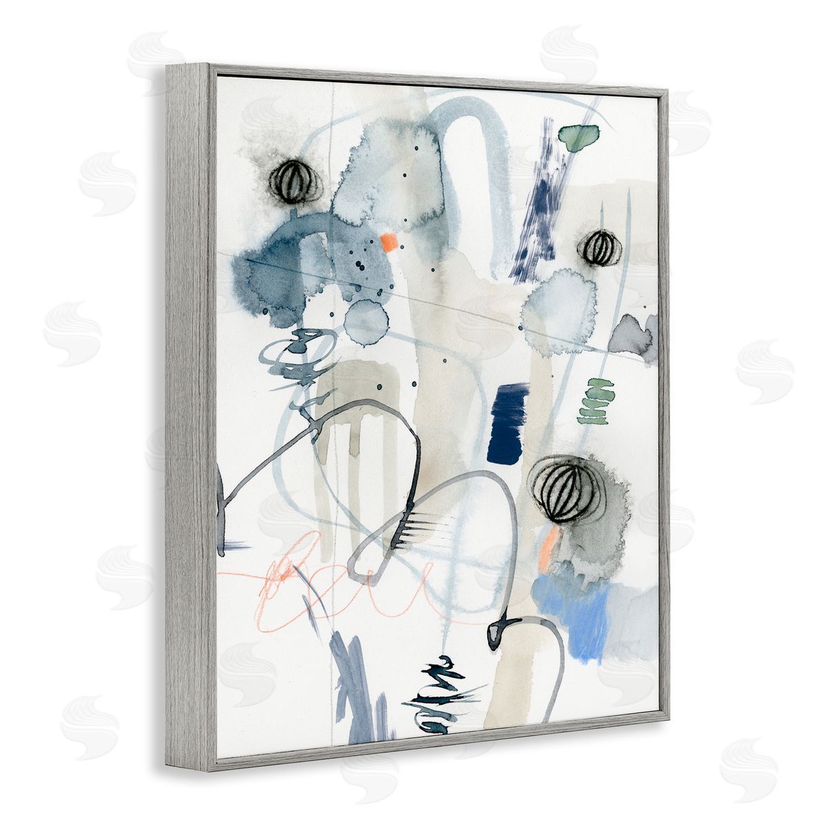 Abstract Shapes and Linework Grey Frame Print Wall Art, Home Decor by Victoria Barnes