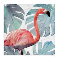 Annie Warren | Flamingo over Monstera Leaves