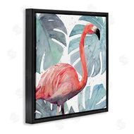 Annie Warren | Flamingo over Monstera Leaves
