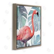 Annie Warren | Flamingo over Monstera Leaves