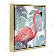 Annie Warren | Flamingo over Monstera Leaves