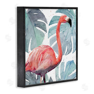 Annie Warren | Flamingo over Monstera Leaves