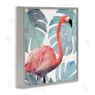 Annie Warren | Flamingo over Monstera Leaves