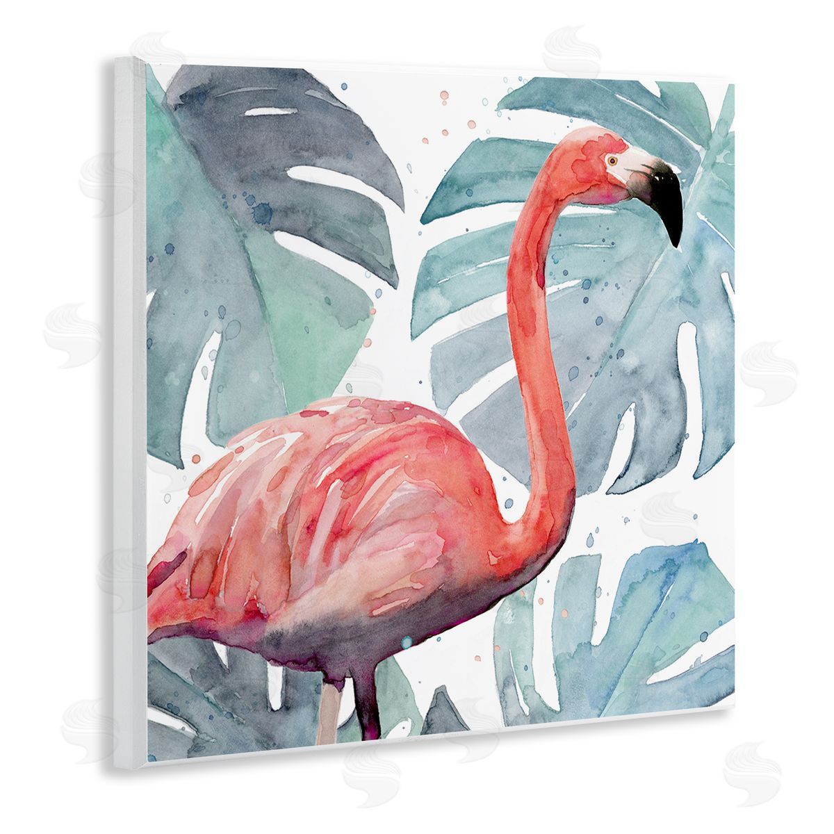 Flamingo over Monstera Leaves Wood Plaque Wall Art, Home Decor by Annie Warren