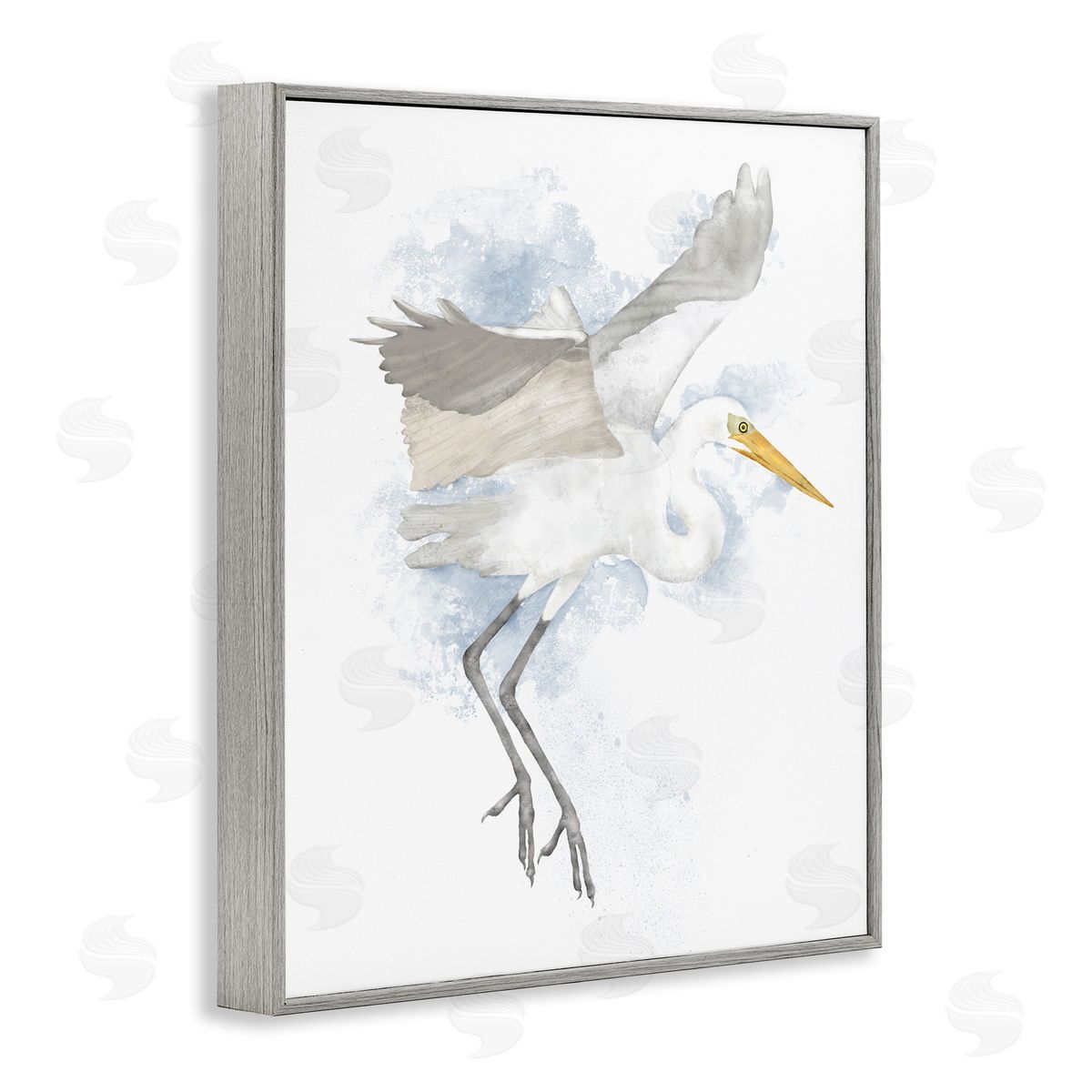 White Stork Open Wings Grey Frame Print Wall Art, Home Decor by Jade Reynolds
