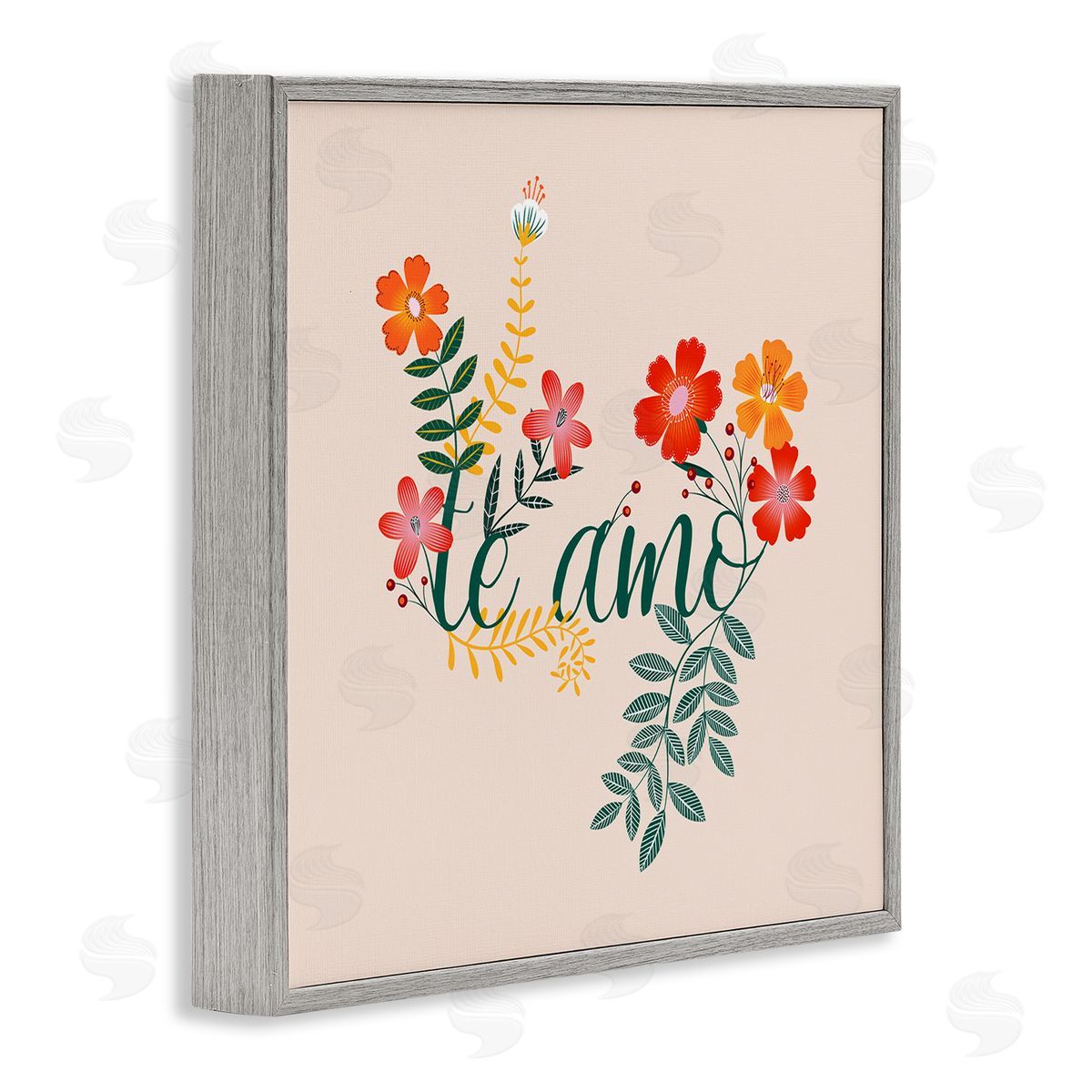 Te Amo Romantic Floral Grey Frame Print Wall Art, Home Decor by Grace Popp
