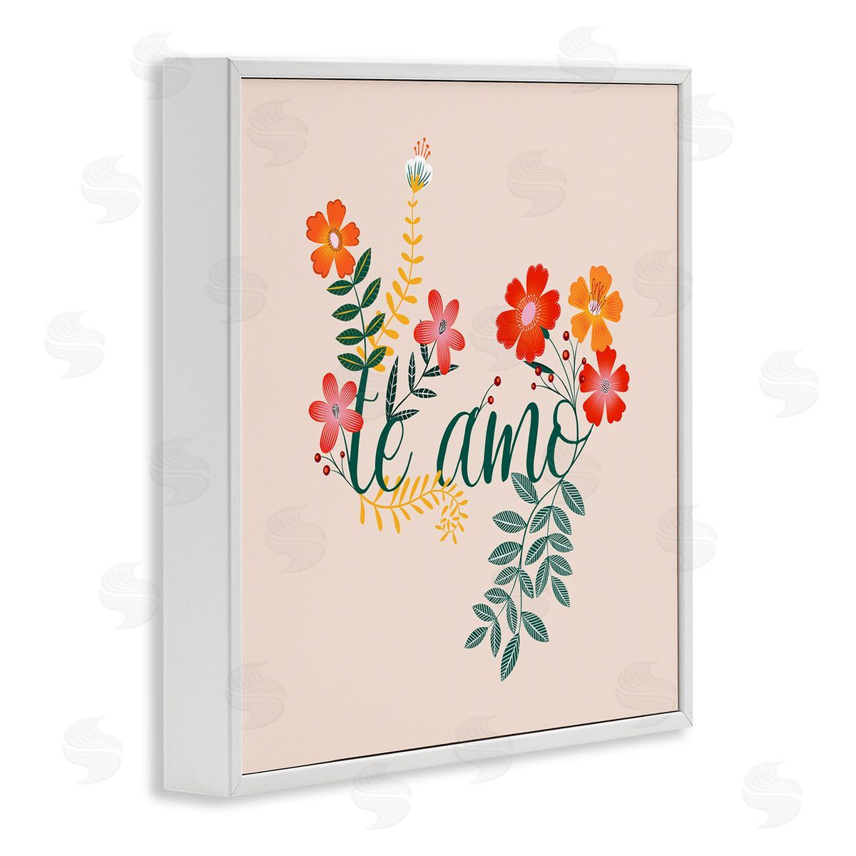 Te Amo Romantic Floral White Frame Print Wall Art, Home Decor by Grace Popp