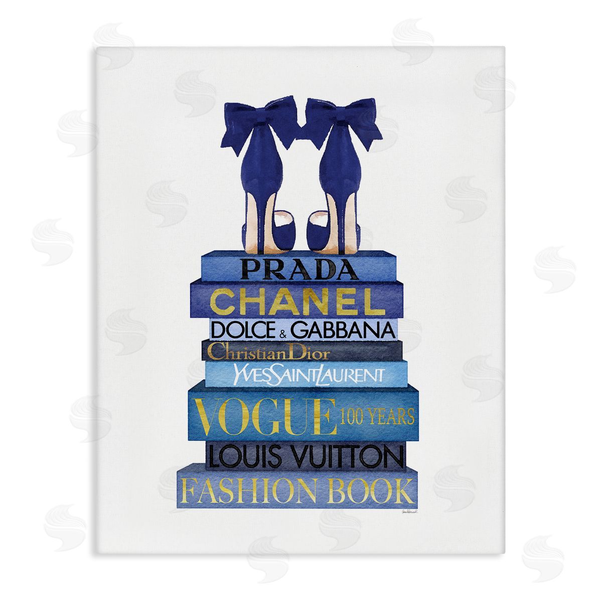 Blue Bow Heels on Bookstack Canvas Wall Art, Home Decor by Amanda Greenwood