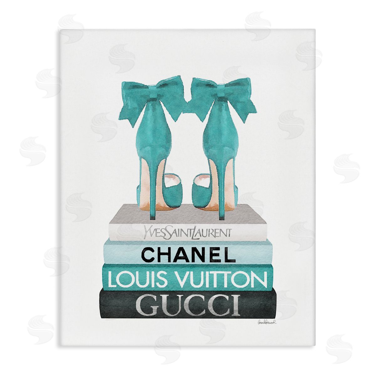 Turquoise Bow Heels on Books Canvas Wall Art, Home Decor by Amanda Greenwood