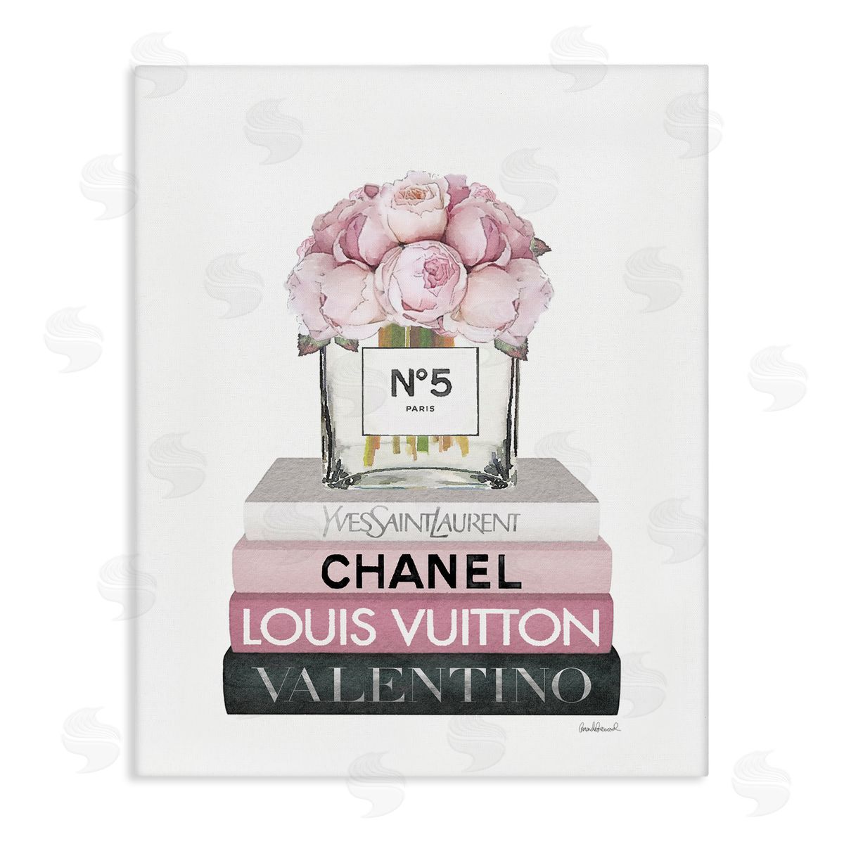 Pink Roses on Fashion Books Canvas Wall Art, Home Decor by Amanda Greenwood