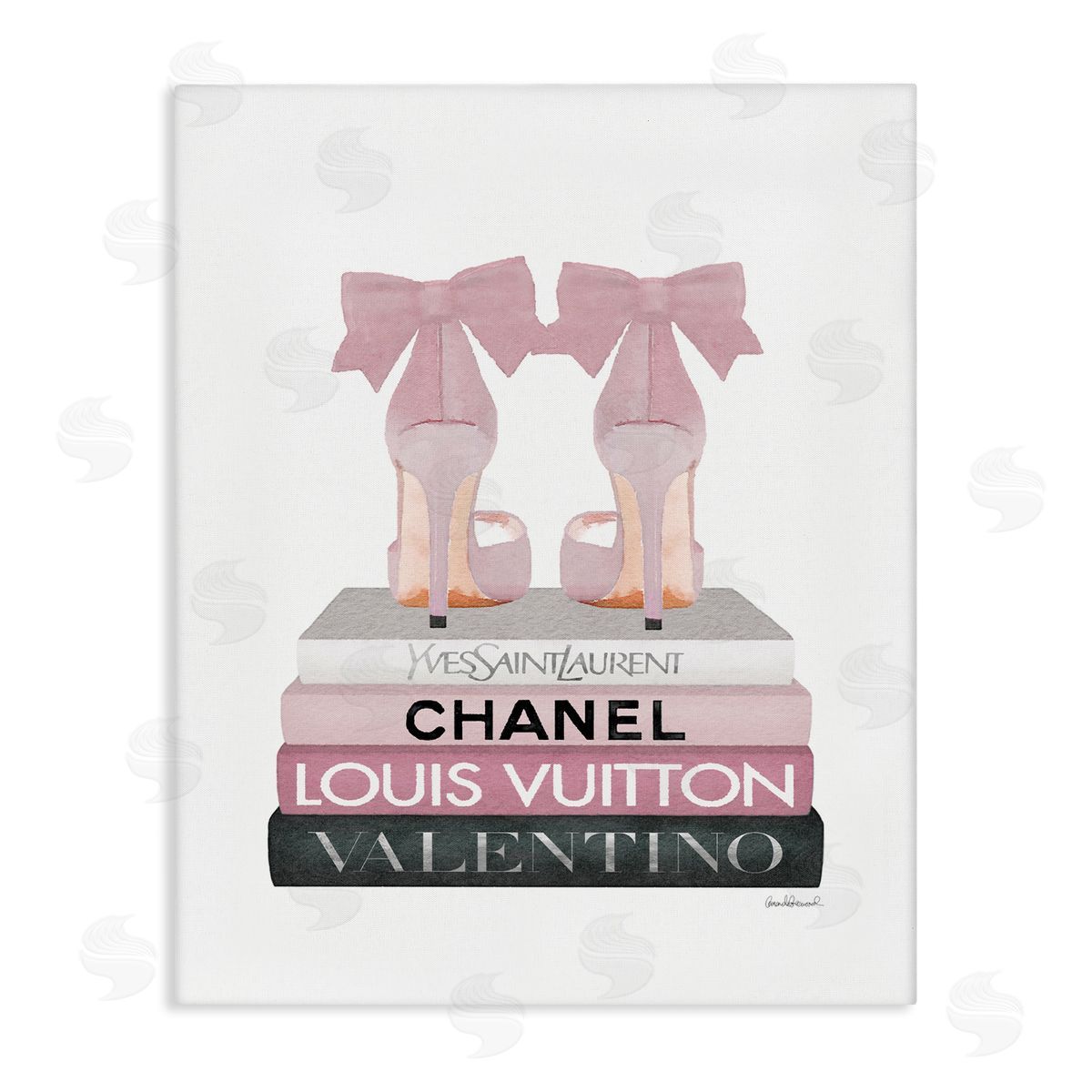 Pink Bow Heals on Fashion Books Canvas Wall Art, Home Decor by Amanda Greenwood