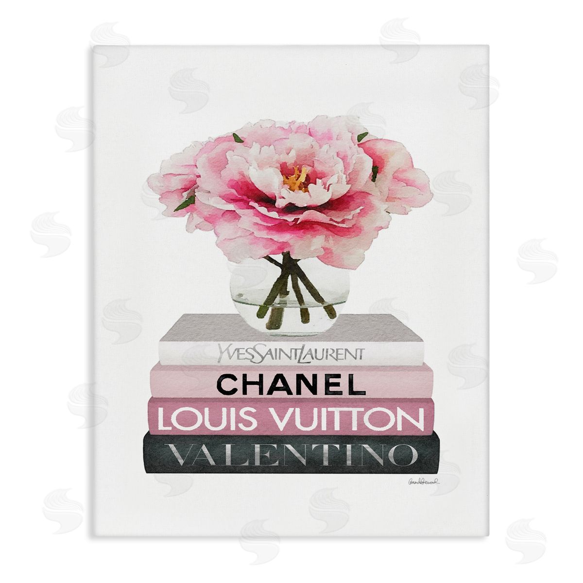 Pink Florals on Fashion Books Canvas Wall Art, Home Decor by Amanda Greenwood