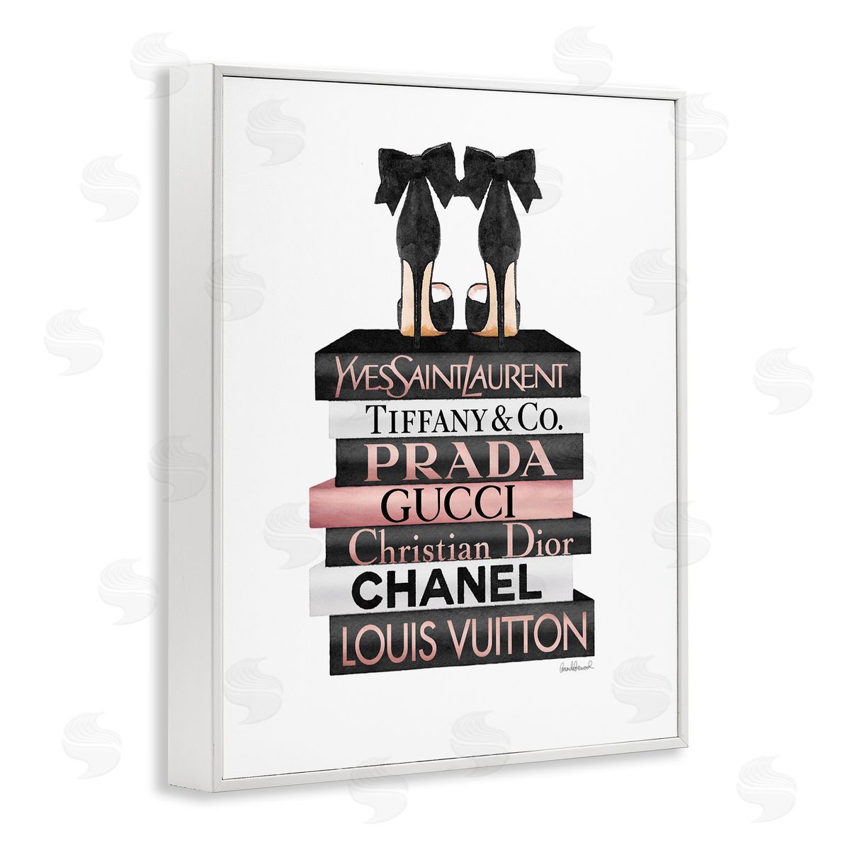 Black Heels on Tall Bookstack White Frame Print Wall Art, Home Decor by Amanda Greenwood