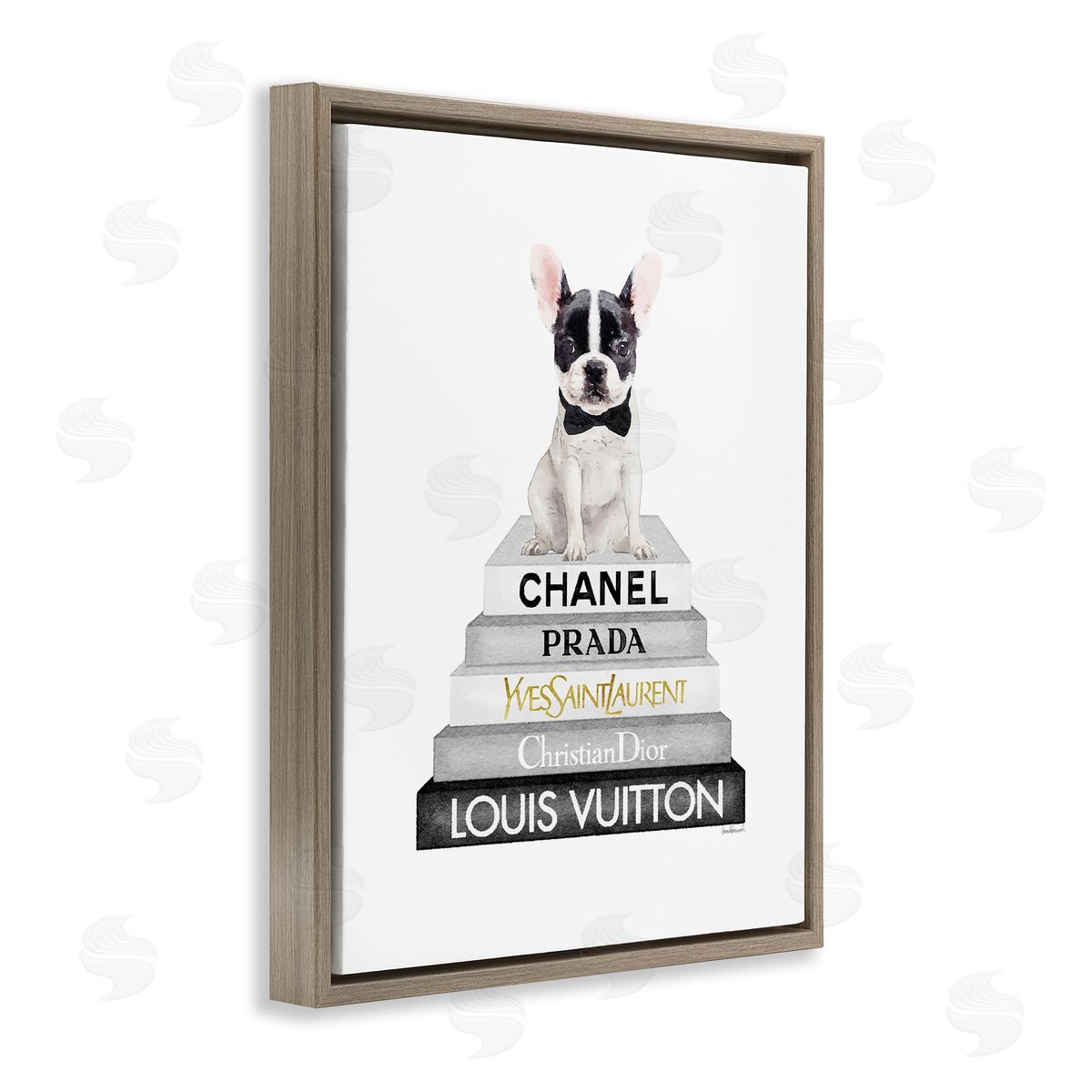 French Bulldog Grey Fashion Books Brown Floating Frame Canvas Wall Art, Home Decor by Amanda Greenwood