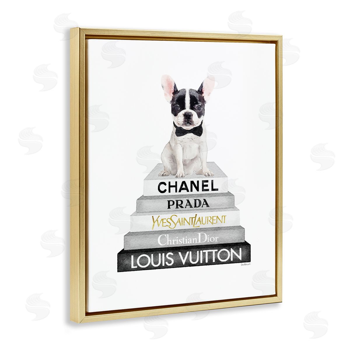 French Bulldog Grey Fashion Books Gold Floating Frame Canvas Wall Art, Home Decor by Amanda Greenwood