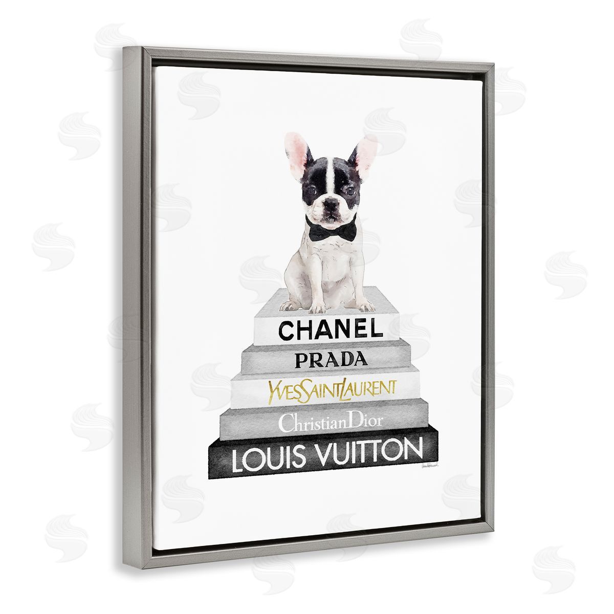 French Bulldog Grey Fashion Books Grey Floating Frame Canvas Wall Art, Home Decor by Amanda Greenwood