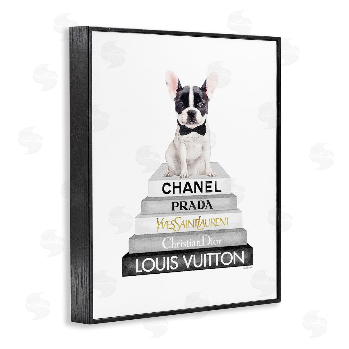 French Bulldog Grey Fashion Books Black Frame Print Wall Art, Home Decor by Amanda Greenwood