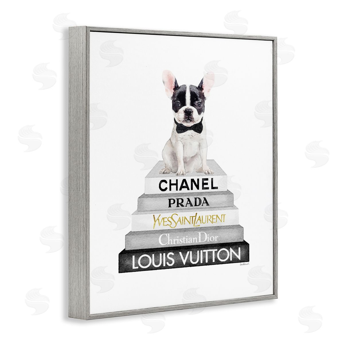 French Bulldog Grey Fashion Books Grey Frame Print Wall Art, Home Decor by Amanda Greenwood