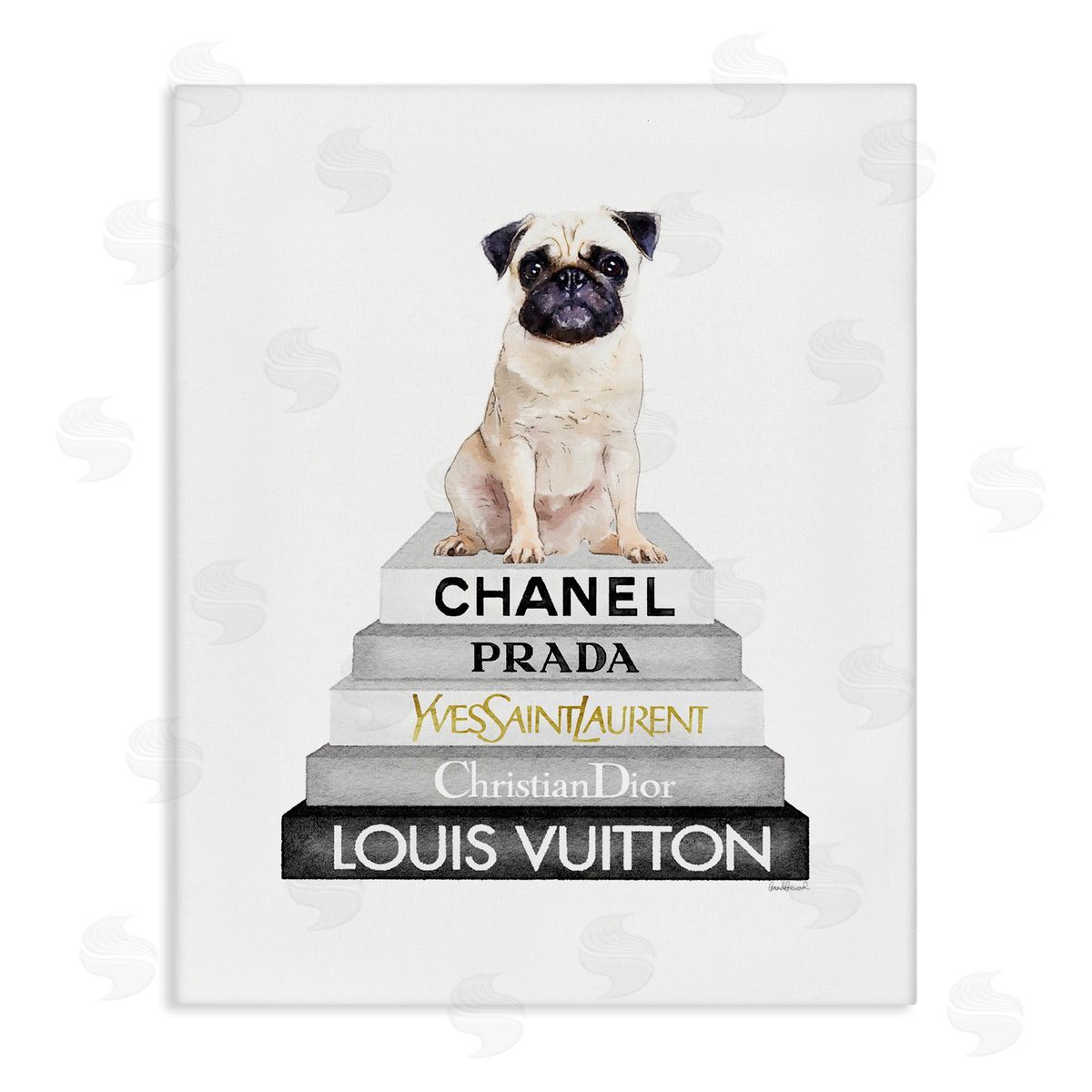 Pug Dog Grey Fashion Books Canvas Wall Art, Home Decor by Amanda Greenwood