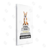 Amanda Greenwood | Corgi Dog on Grey Bookstack
