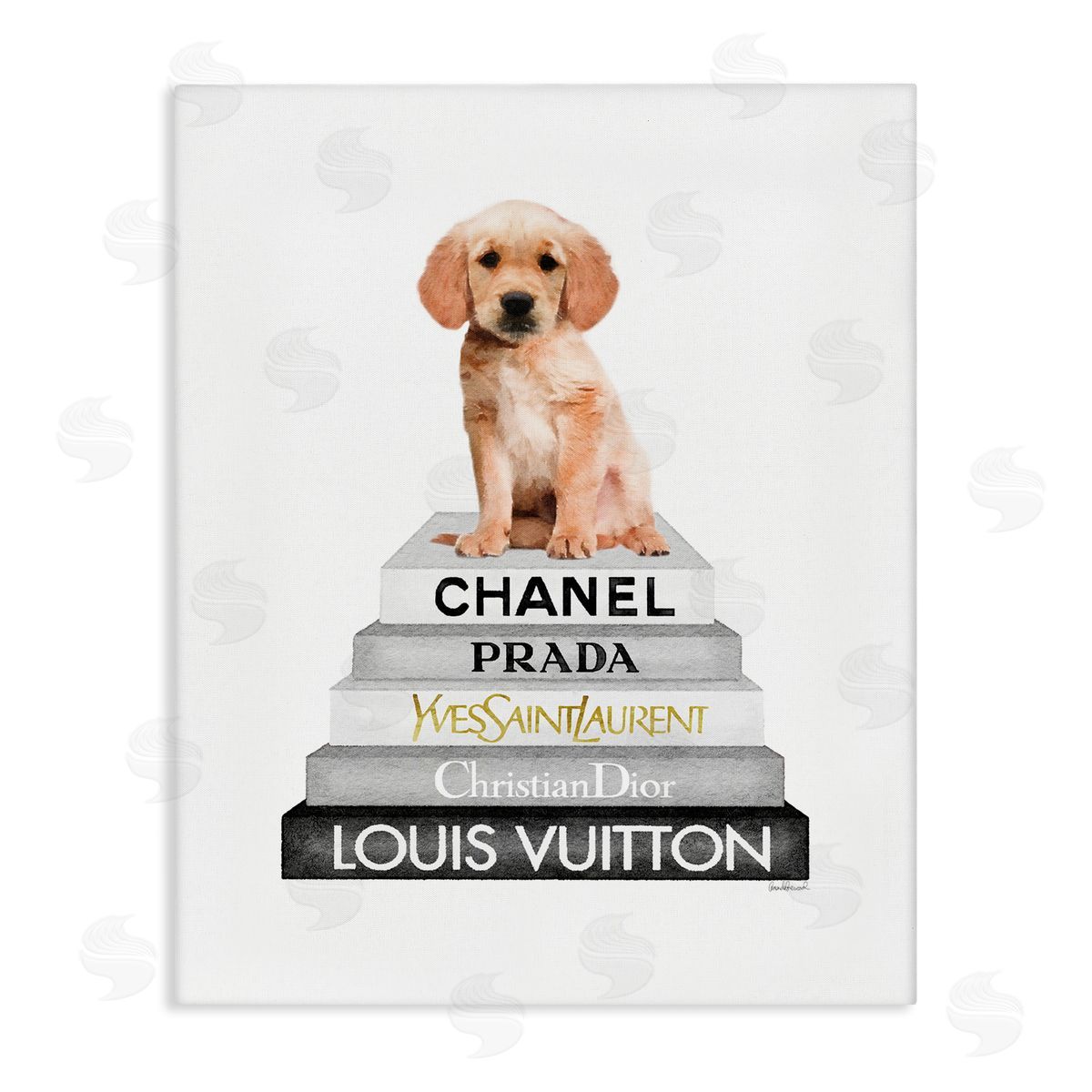 Puppy Dog Grey Fashion Books Canvas Wall Art, Home Decor by Amanda Greenwood