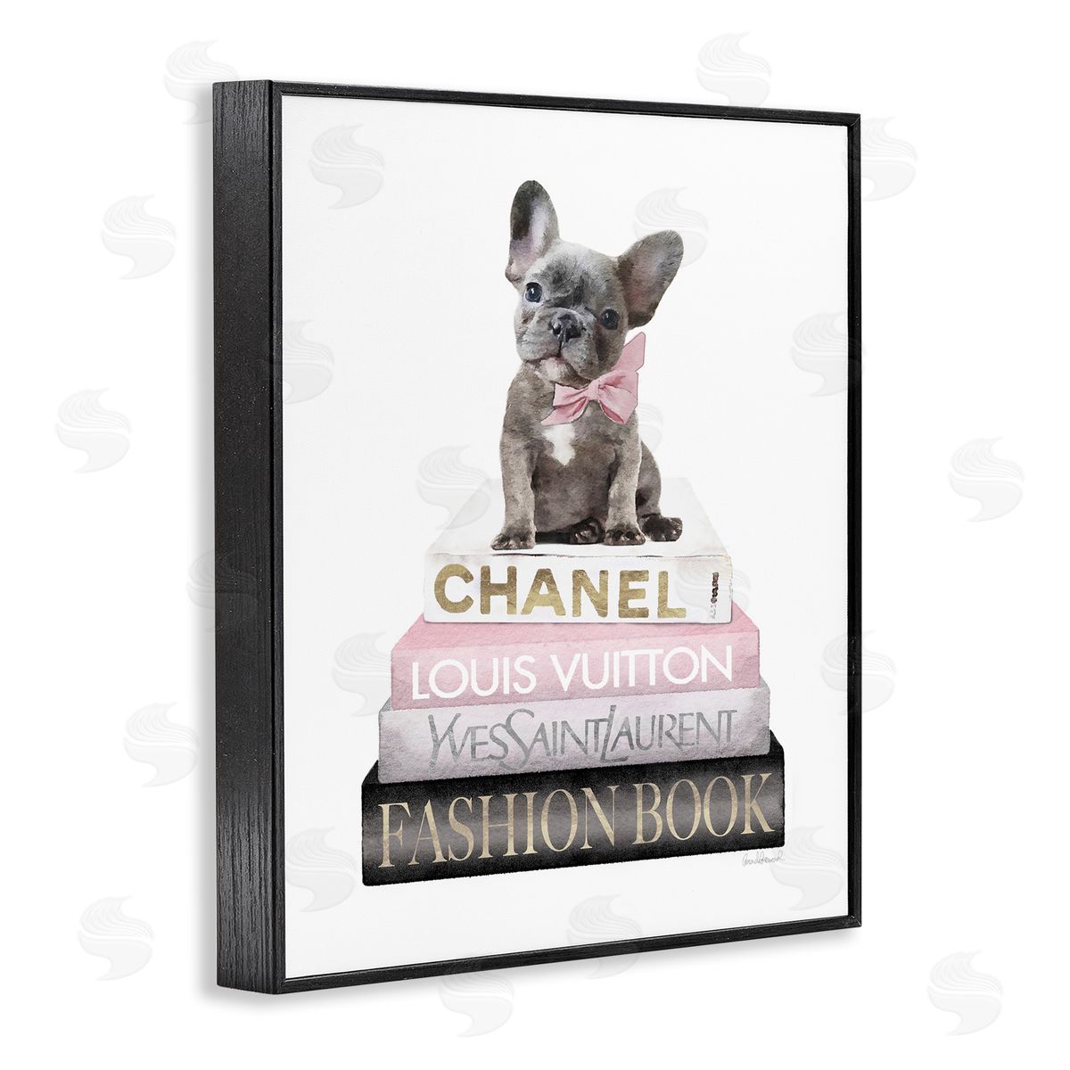 French Bulldog Pink Fashion Books Black Frame Print Wall Art, Home Decor by Amanda Greenwood