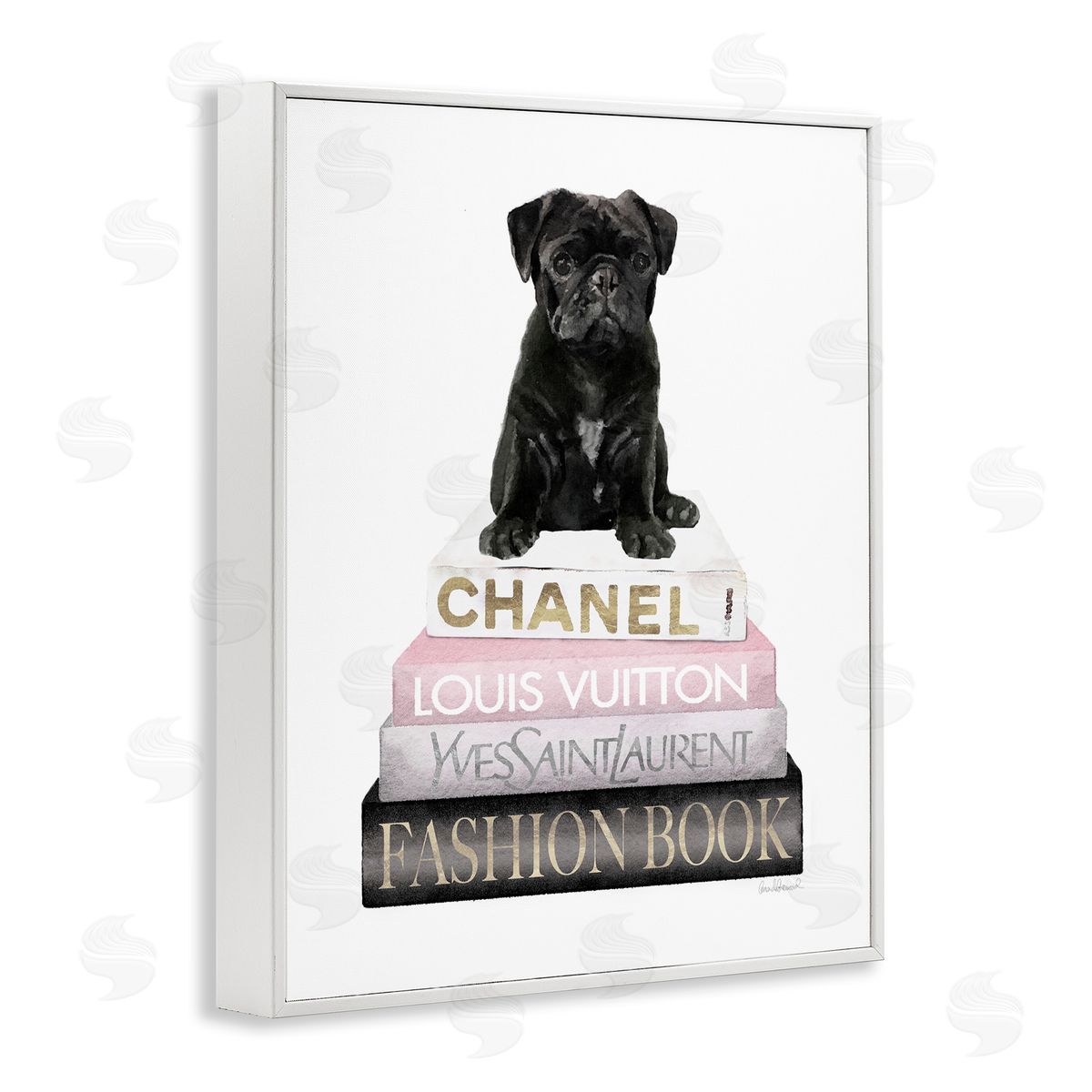 French Bulldog Pink Bookstack White Frame Print Wall Art, Home Decor by Amanda Greenwood