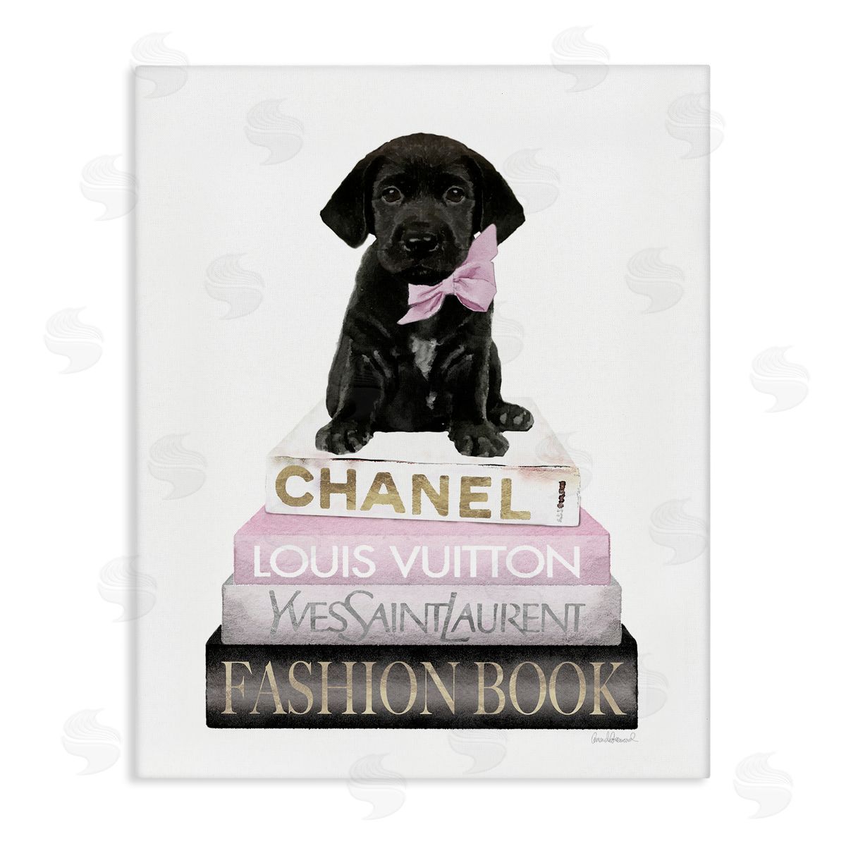 Puppy with Bow Bookstack Canvas Wall Art, Home Decor by Amanda Greenwood