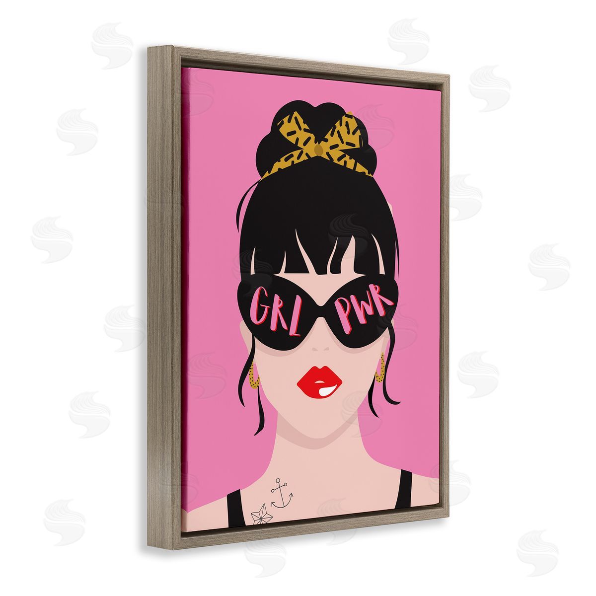 GRL PWR Punk Rock Brown Floating Frame Canvas Wall Art, Home Decor by Angela Nickeas