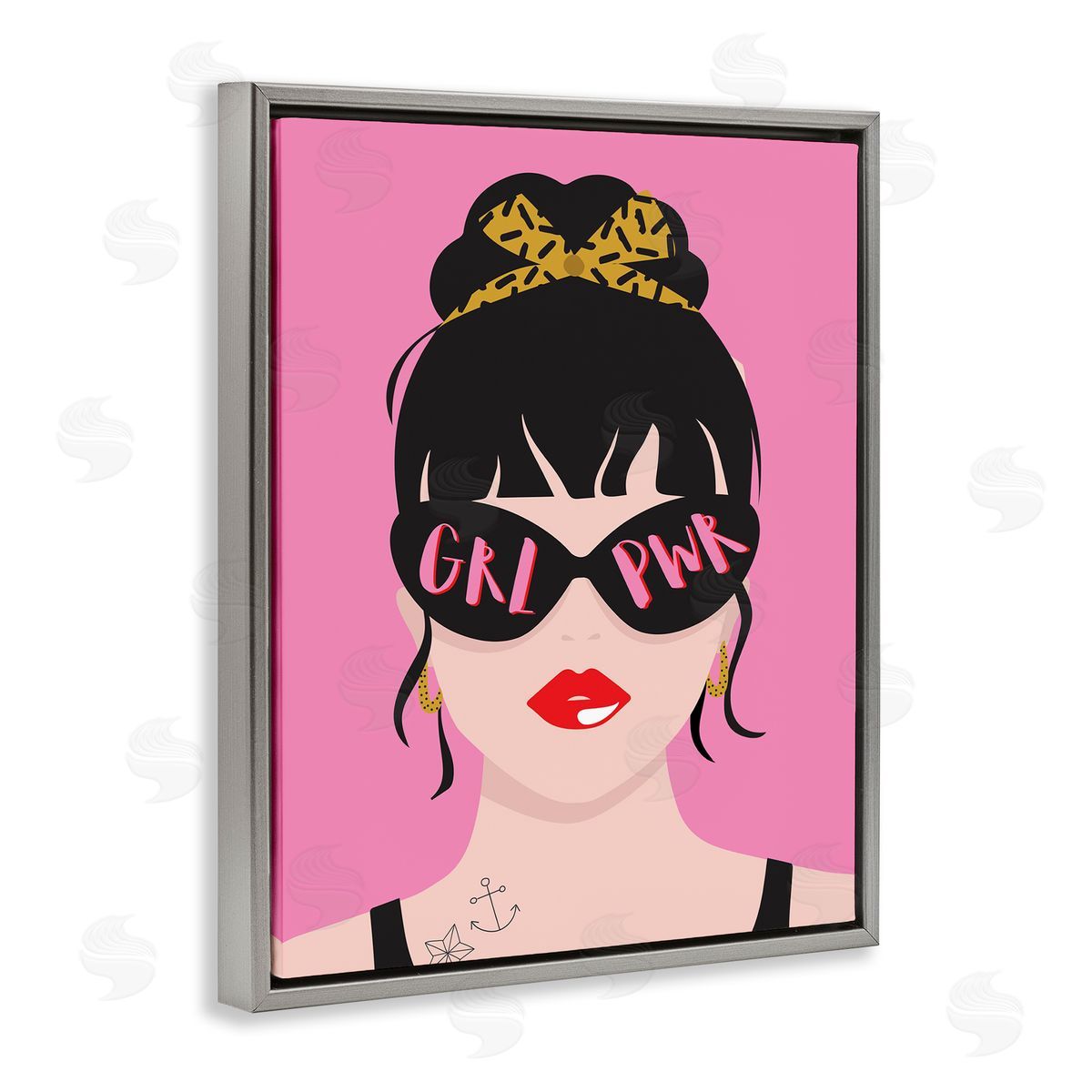 GRL PWR Punk Rock Grey Floating Frame Canvas Wall Art, Home Decor by Angela Nickeas