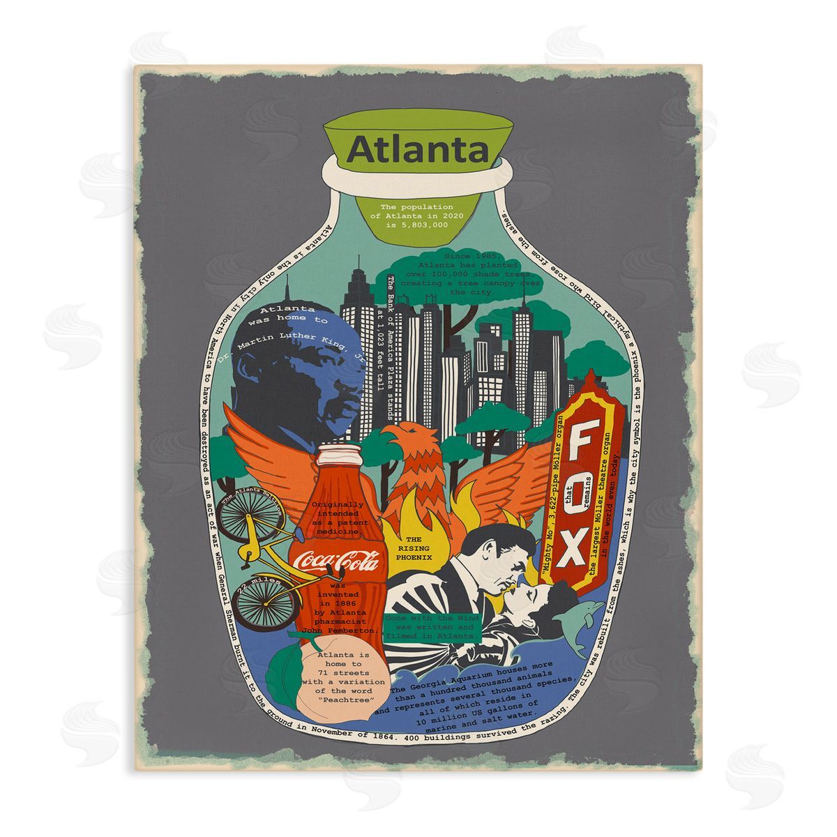 Atlanta Georgia in Vintage Jar Canvas Wall Art, Home Decor by Sangita Bachelet