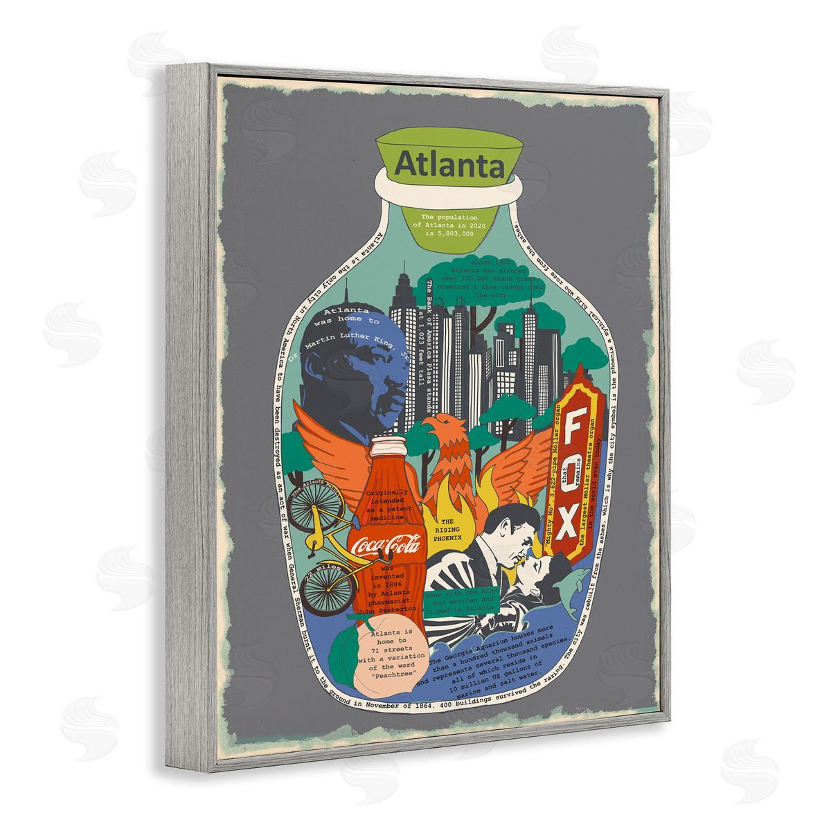 Atlanta Georgia in Vintage Jar Grey Frame Print Wall Art, Home Decor by Sangita Bachelet