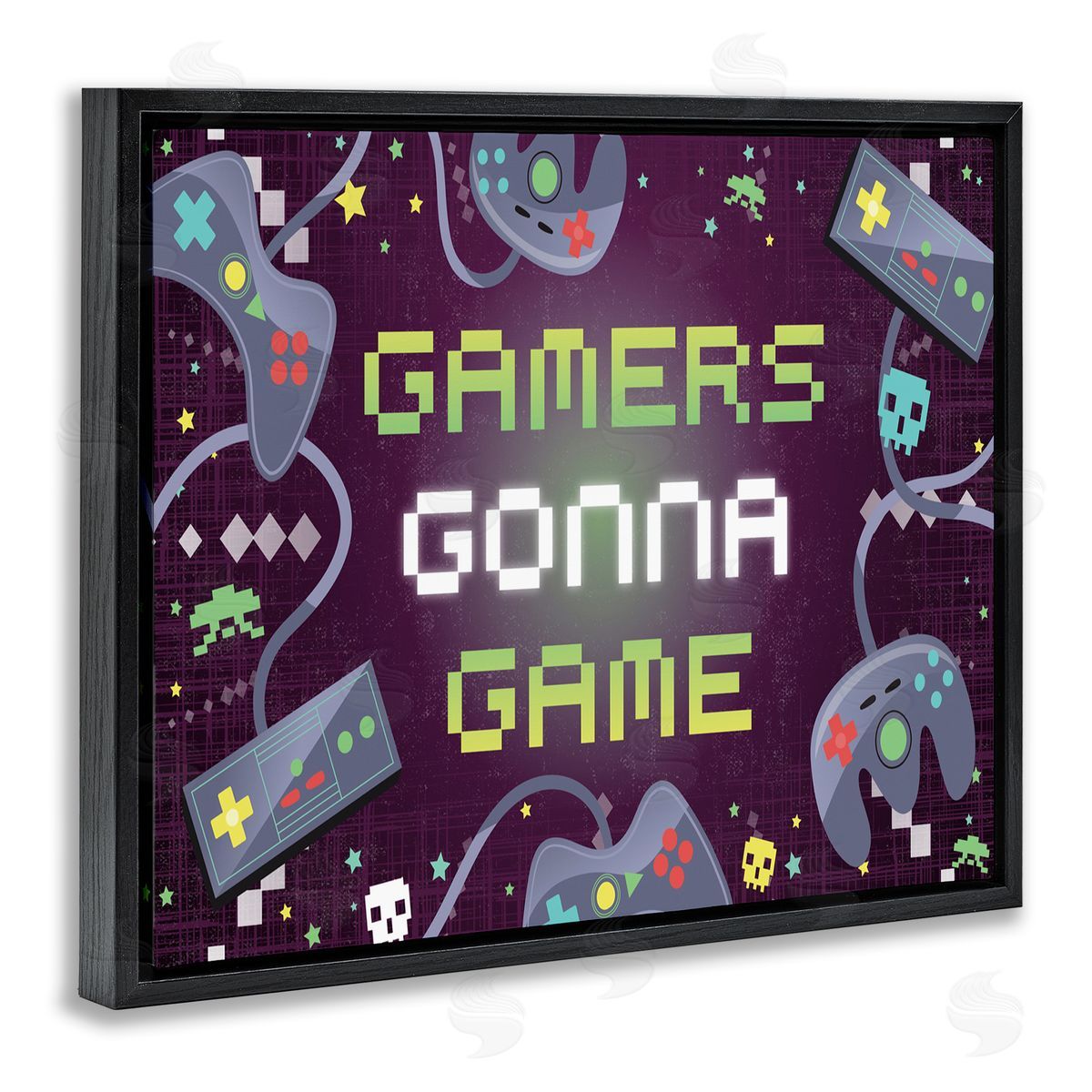 Gamers Gonna Game Controllers Black Floating Frame Canvas Wall Art, Home Decor by Arrolynn Weiderhold
