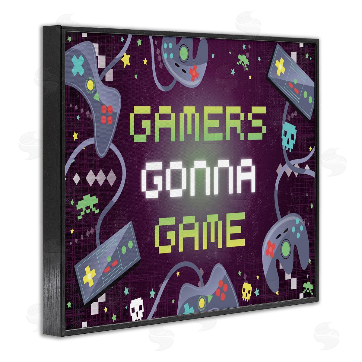 Gamers Gonna Game Controllers Black Frame Print Wall Art, Home Decor by Arrolynn Weiderhold