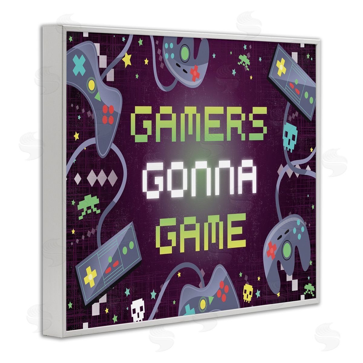 Gamers Gonna Game Controllers White Frame Print Wall Art, Home Decor by Arrolynn Weiderhold