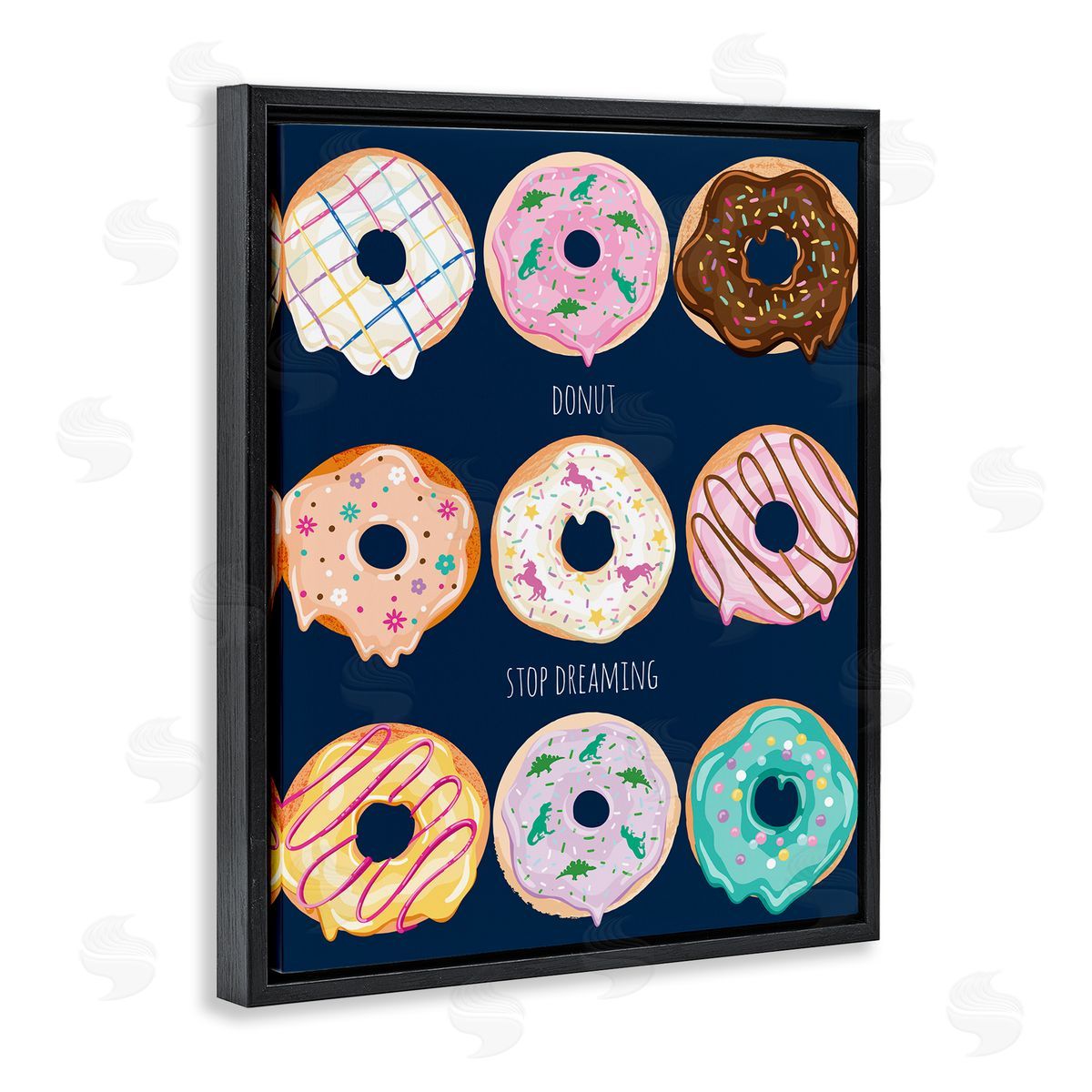 Donut Stop Dreaming Pun Black Floating Frame Canvas Wall Art, Home Decor by Arrolynn Weiderhold