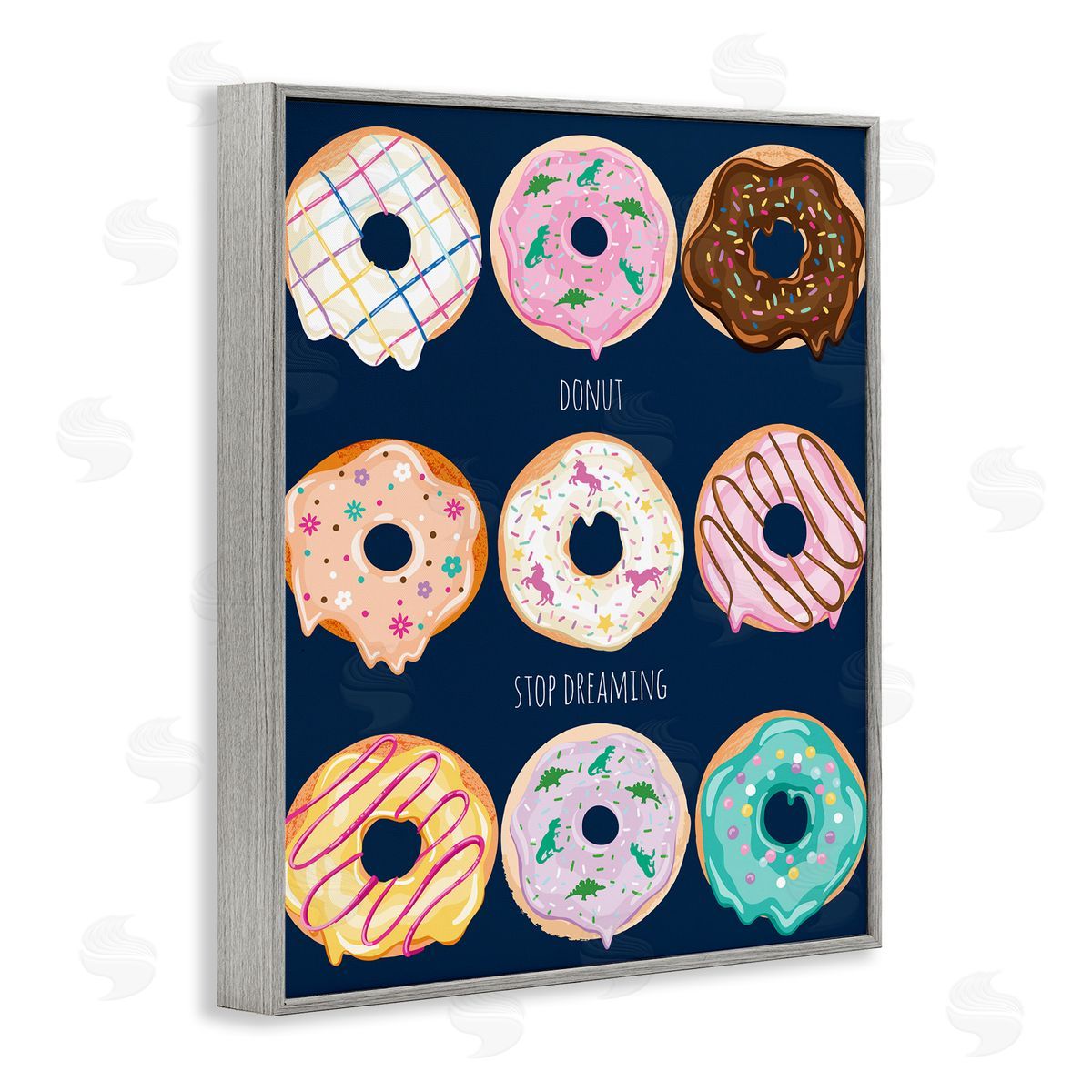 Donut Stop Dreaming Pun Grey Frame Print Wall Art, Home Decor by Arrolynn Weiderhold