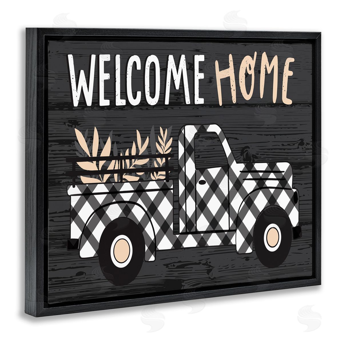 Welcome Home Plaid Truck Black Floating Frame Canvas Wall Art, Home Decor by Arrolynn Weiderhold