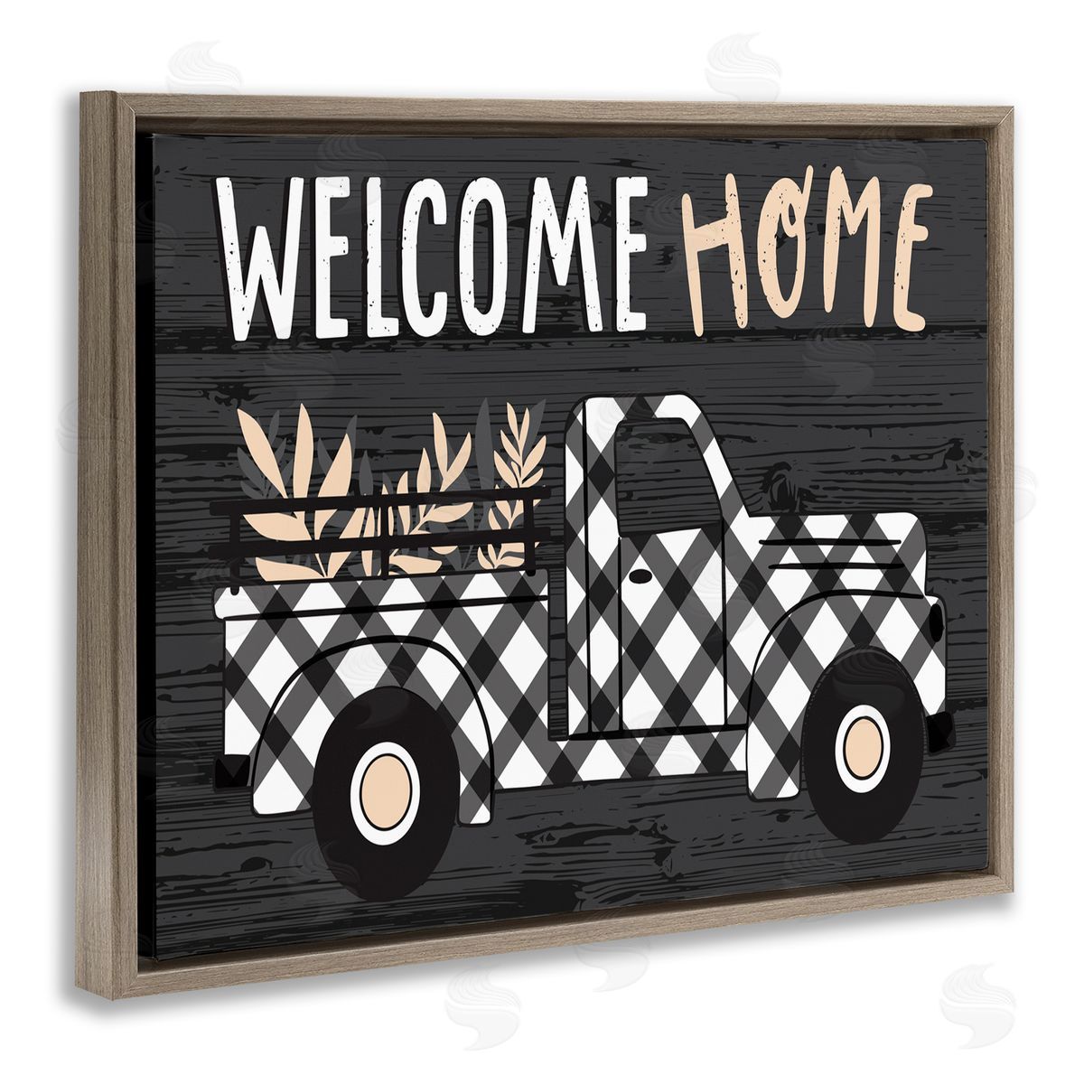 Welcome Home Plaid Truck Brown Floating Frame Canvas Wall Art, Home Decor by Arrolynn Weiderhold