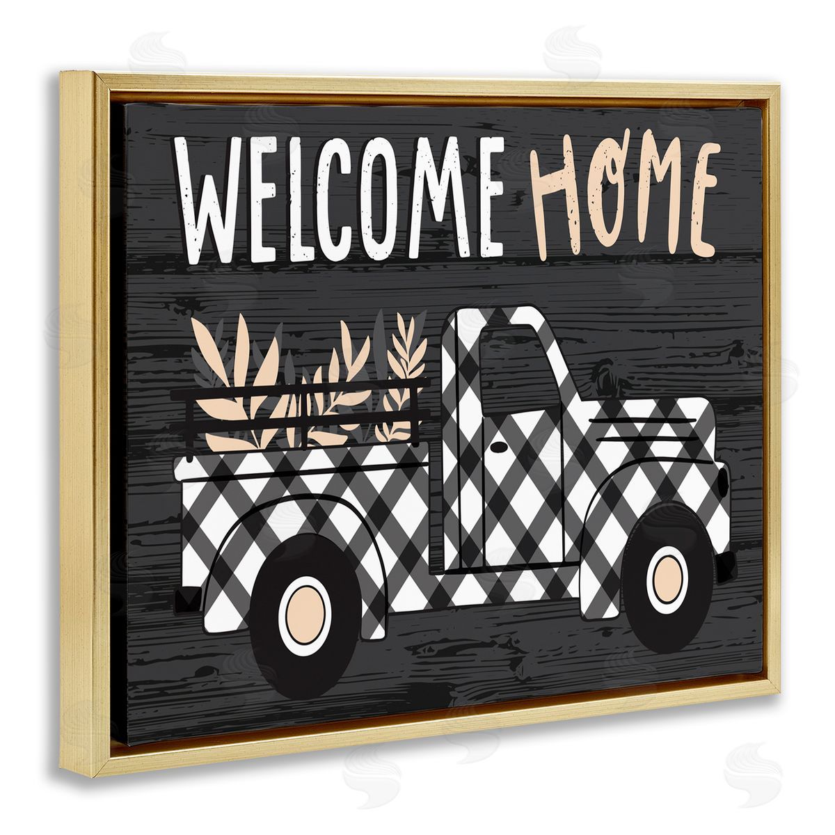 Welcome Home Plaid Truck Gold Floating Frame Canvas Wall Art, Home Decor by Arrolynn Weiderhold