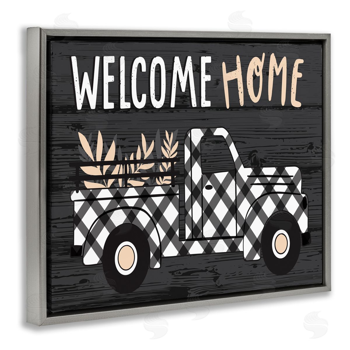 Welcome Home Plaid Truck Grey Floating Frame Canvas Wall Art, Home Decor by Arrolynn Weiderhold