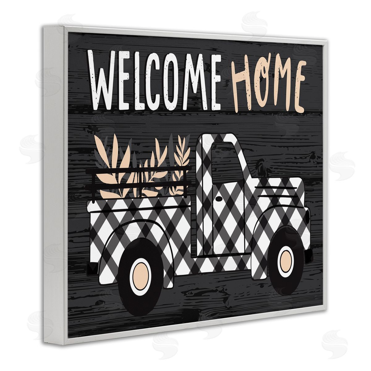 Welcome Home Plaid Truck White Frame Print Wall Art, Home Decor by Arrolynn Weiderhold