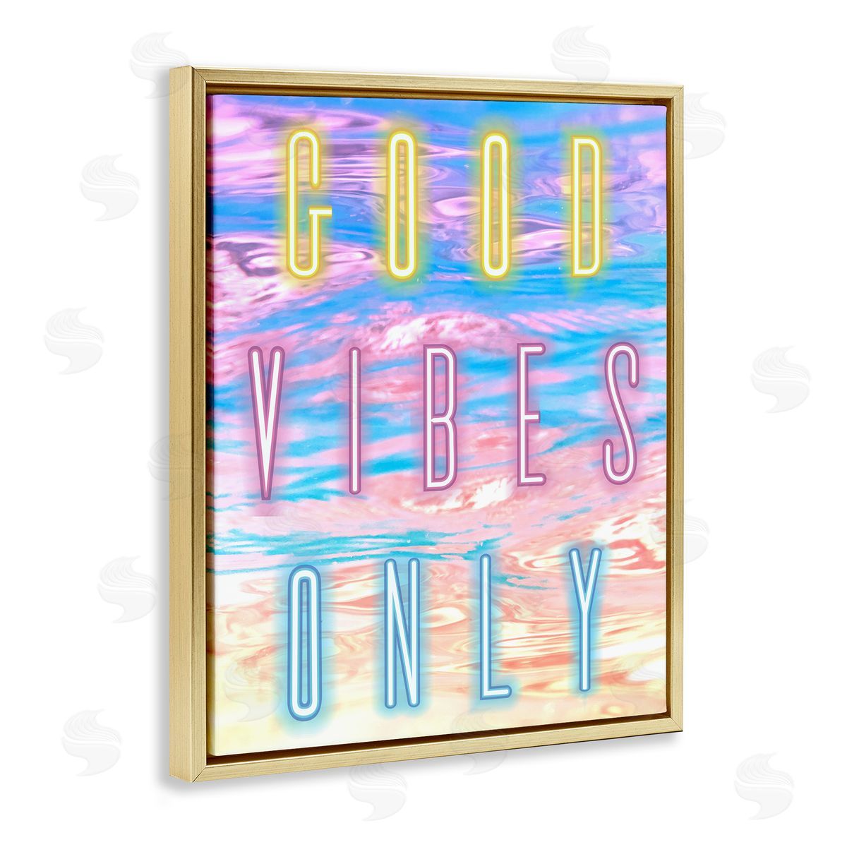 Good Vibes Only Neon Sky Gold Floating Frame Canvas Wall Art, Home Decor by Arrolynn Weiderhold