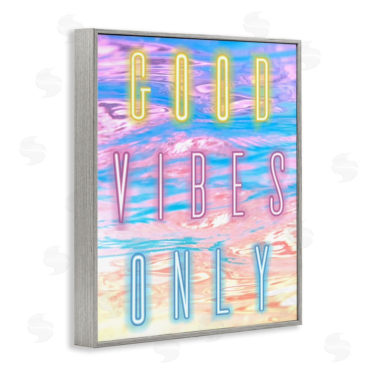 Good Vibes Only Neon Sky Grey Frame Print Wall Art, Home Decor by Arrolynn Weiderhold