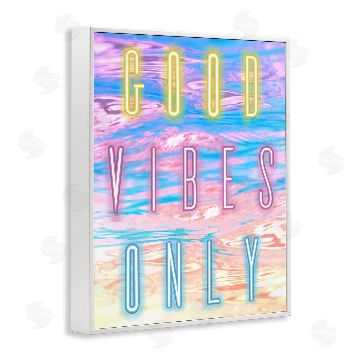 Good Vibes Only Neon Sky White Frame Print Wall Art, Home Decor by Arrolynn Weiderhold