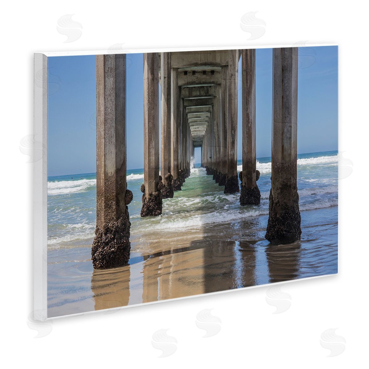 Beach Coast under Wharf Pillars Wood Plaque Wall Art, Home Decor by Barbara Markoff