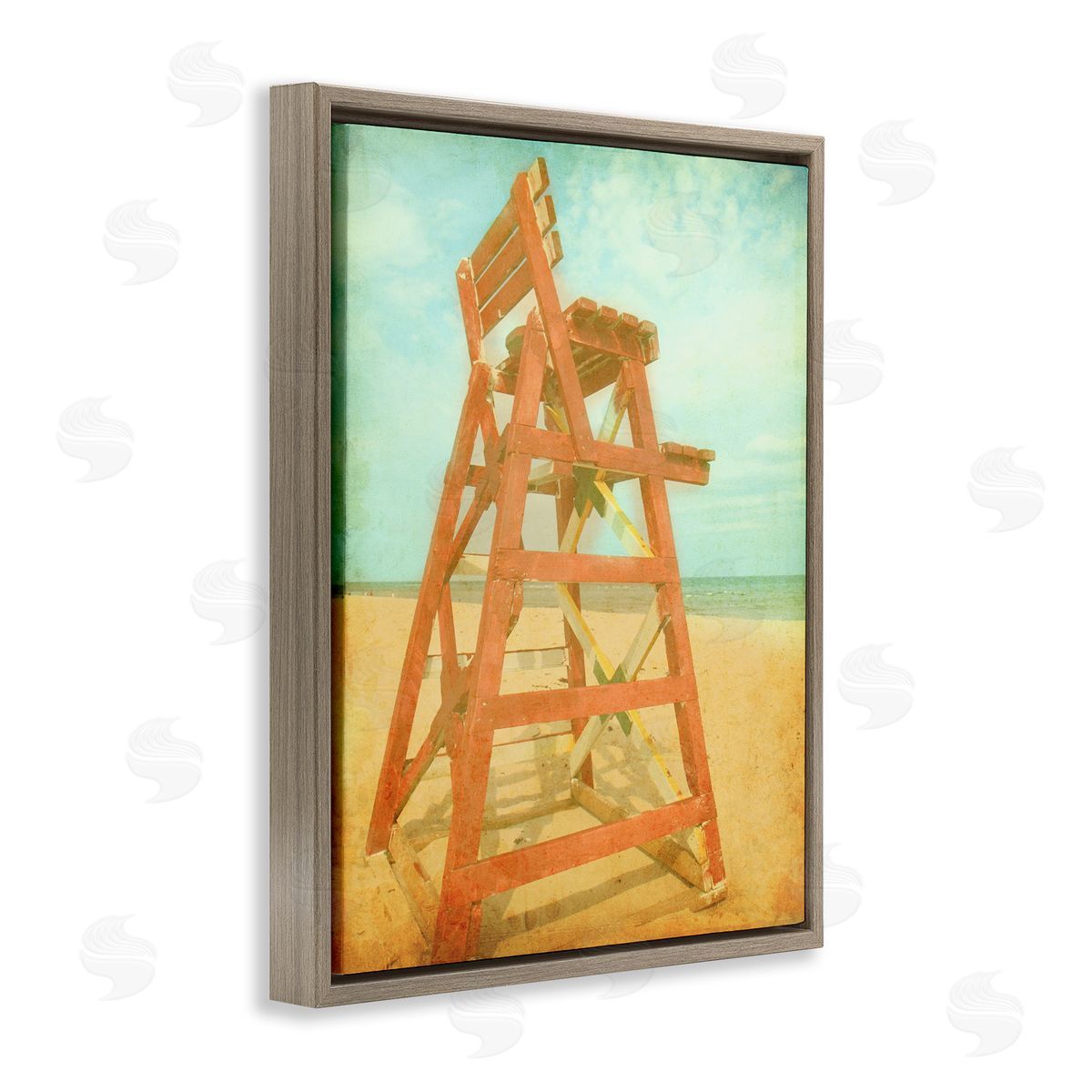Retro Lifeguard Chair Photography Brown Floating Frame Canvas Wall Art, Home Decor by Ashley Calhoun