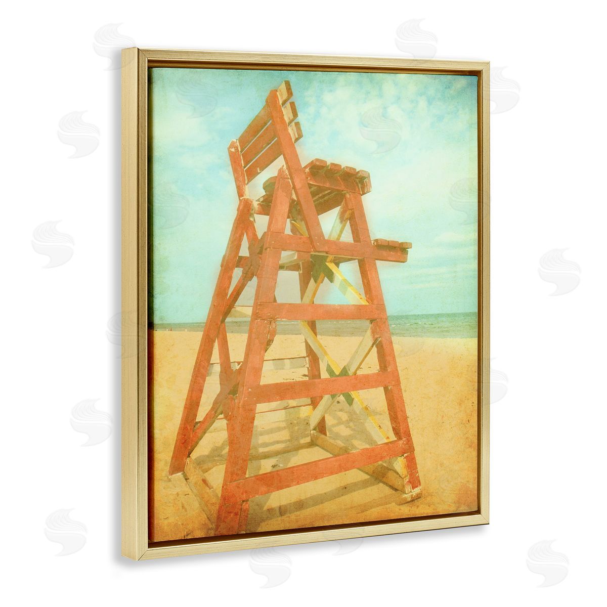 Retro Lifeguard Chair Photography Gold Floating Frame Canvas Wall Art, Home Decor by Ashley Calhoun