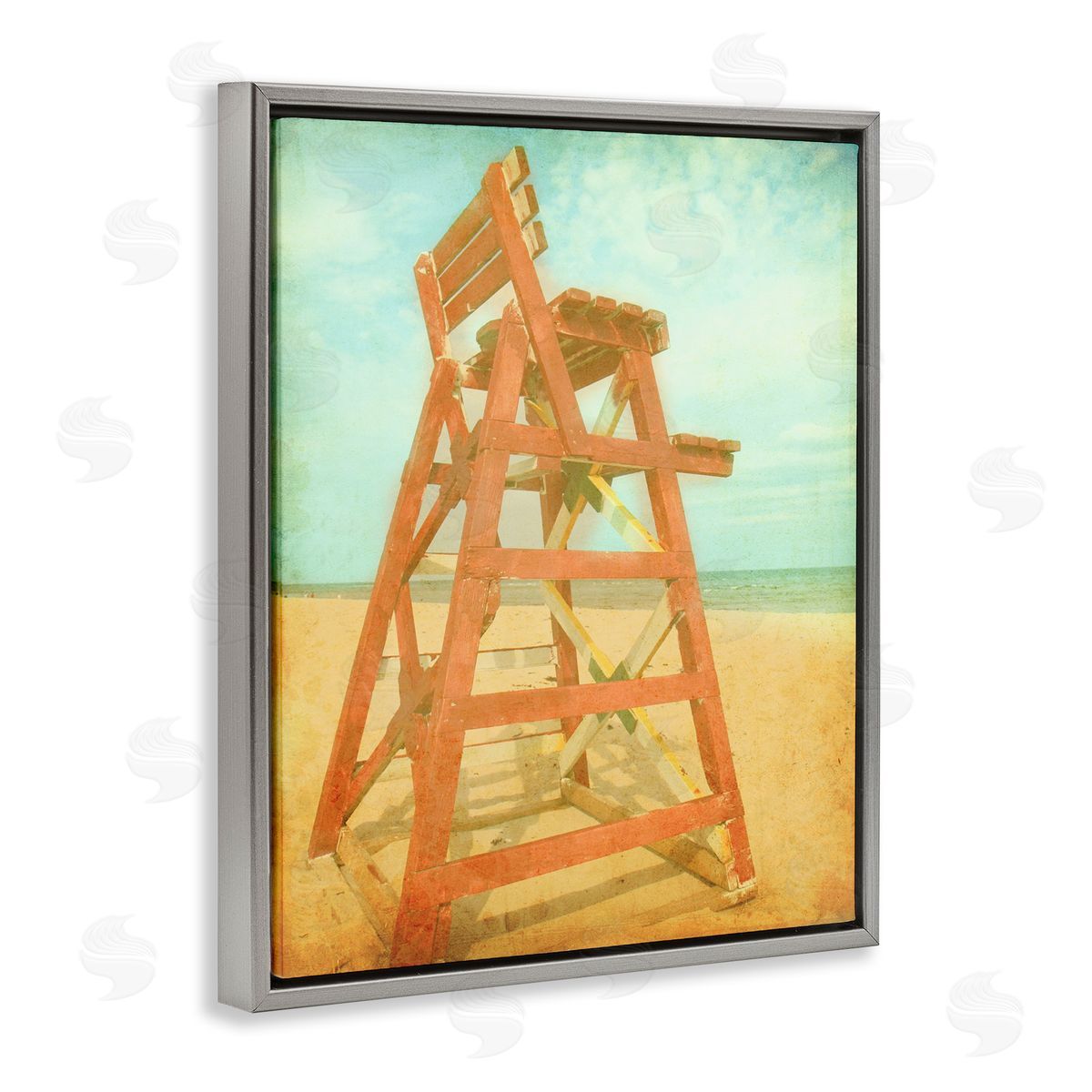 Retro Lifeguard Chair Photography Grey Floating Frame Canvas Wall Art, Home Decor by Ashley Calhoun